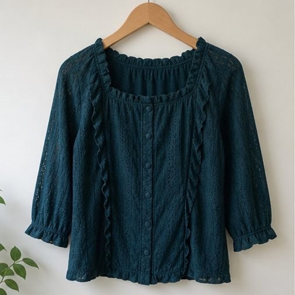 Teal Tie Neck Blouse